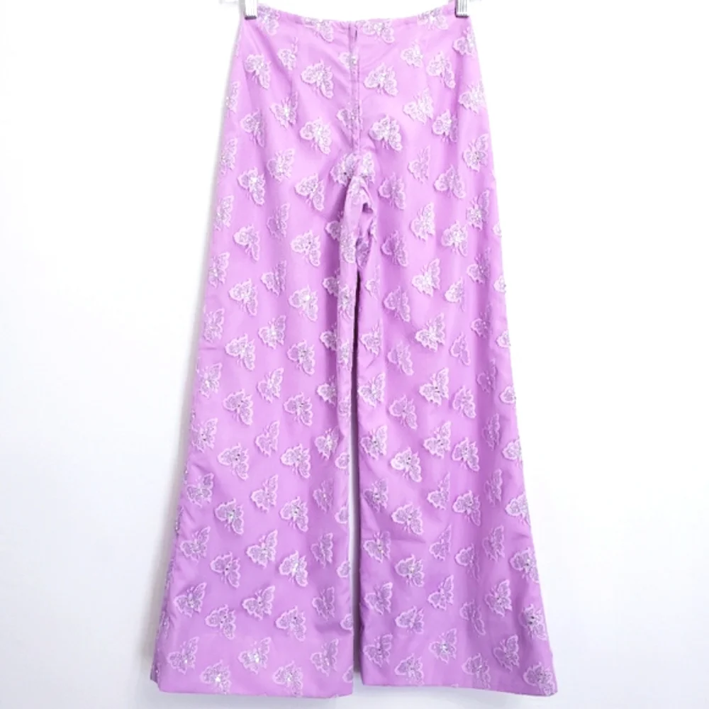 Lavender Floral Lace/Rhinestone Butterfly Pant/Crop Top Fun Fashion 2 Pc Set